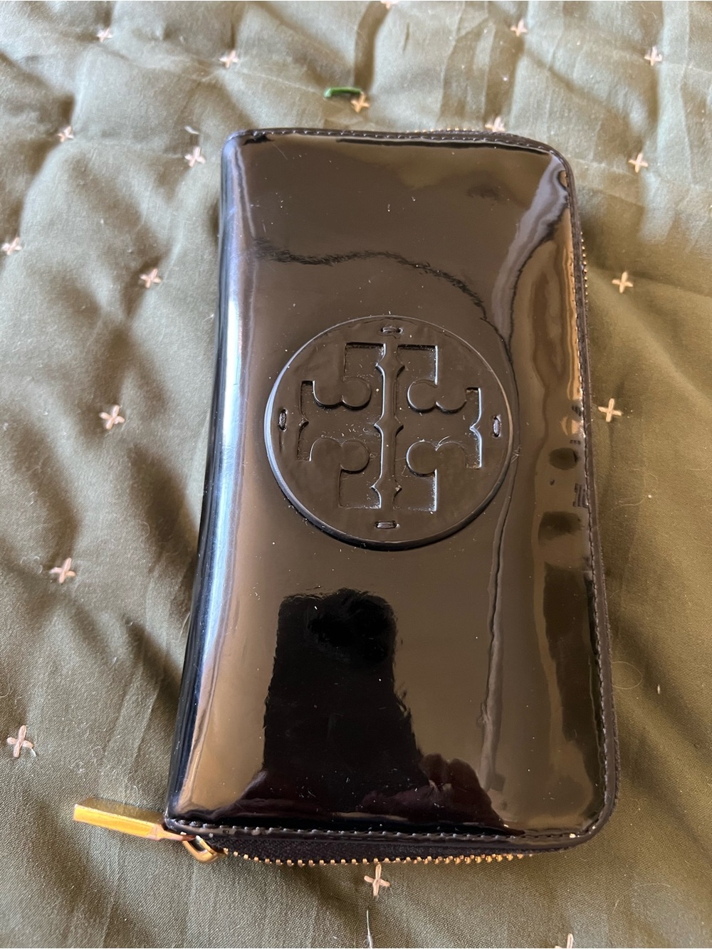 Tory Burch Black Patent Zip Wallet Phone Case